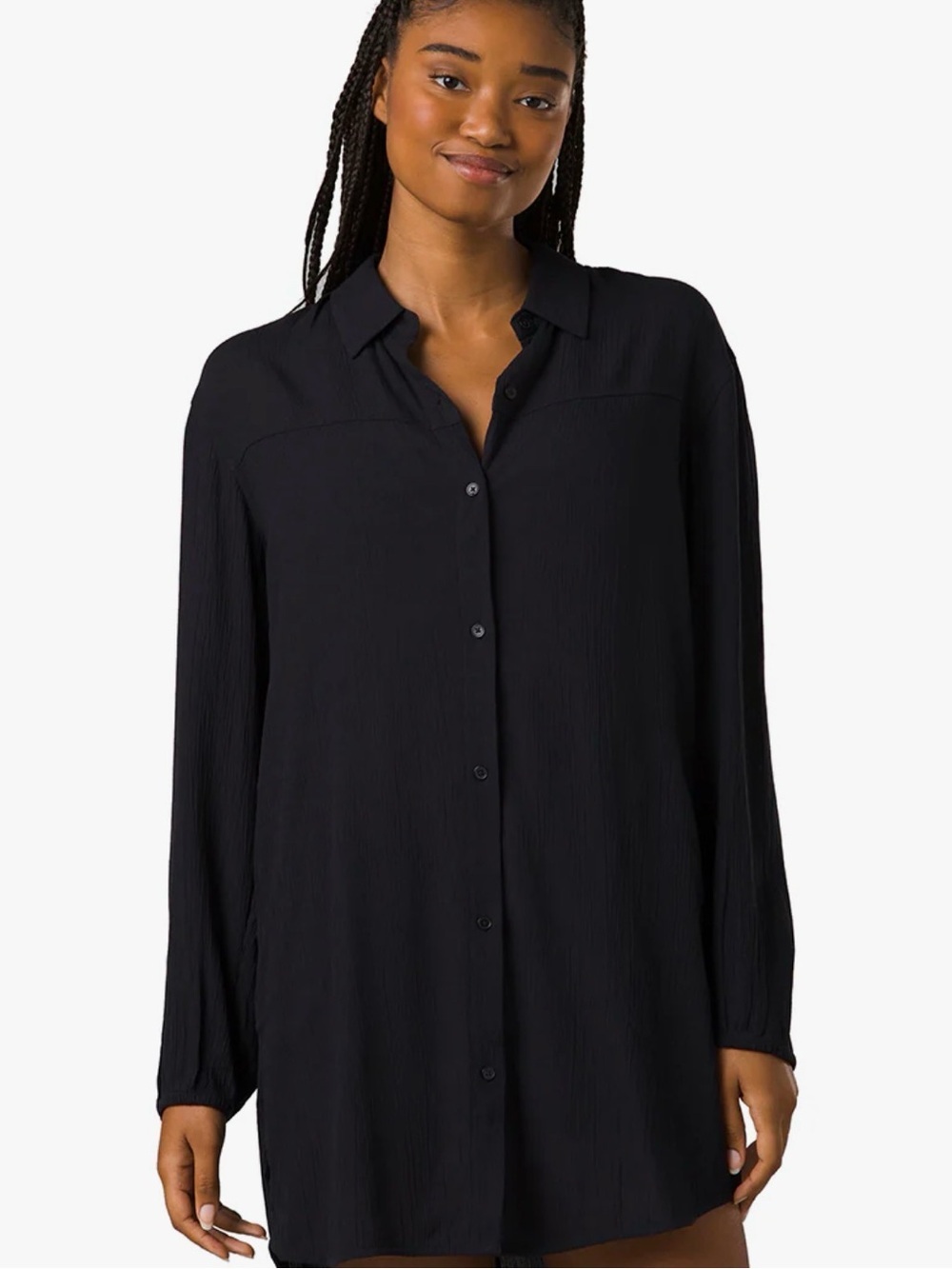 Prana Black Button-Front Tunic Shirt N0490